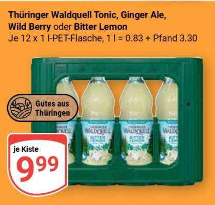 Thüringer Waldquell Tonic, Ginger Ale, Wild Berry oder Bitter Lemon