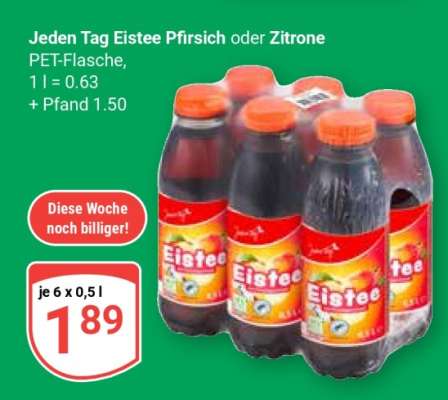 Jeden Tag Eistee Pfirsich oder Zitrone