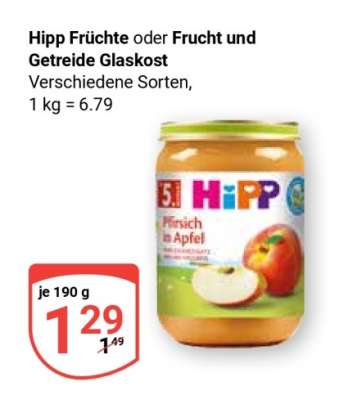 Hipp Früchte oder Frucht und Getreide Glaskost
