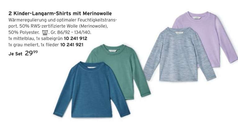 2 Kinder-Langarm-Shirts mit Merinowolle