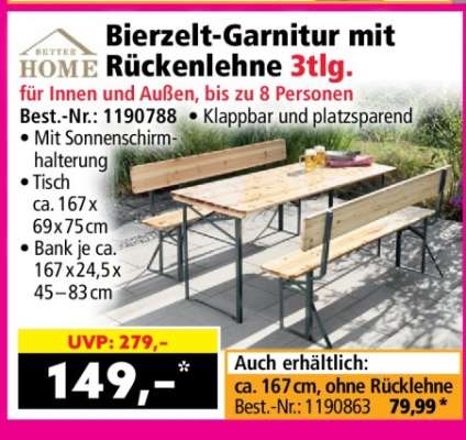 Bierzelt-Garnitur mit Rückenlehne 3tlg.