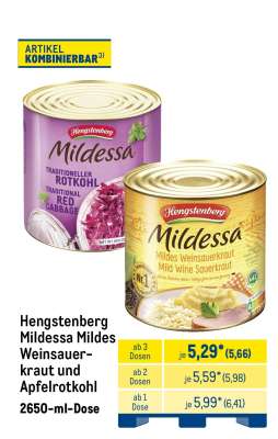 Hengstenberg Mildessa Mildes Weinsauerkraut und Apfelrotkohl