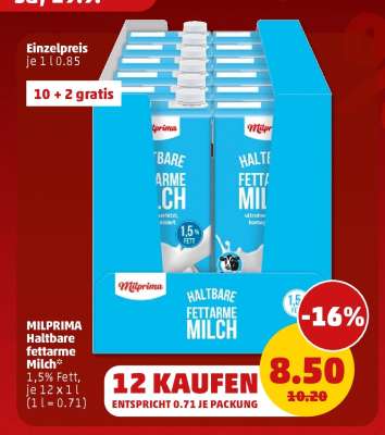 MILPRIMA Haltbare fettarme Milch