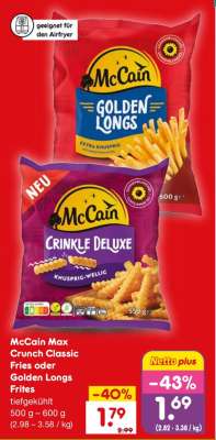 McCain Max Crunch Classic Fries oder Golden Longs