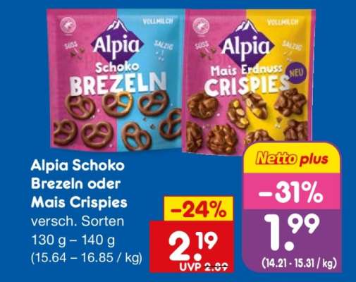 Alpia Schoko Brezeln oder Mais Crispies
