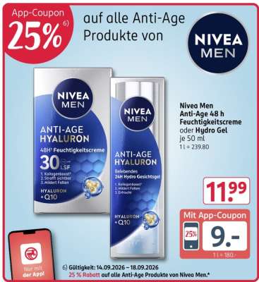 Nivea Men Anti-Age 48 h Feuchtigkeitscreme oder Hydro Gel