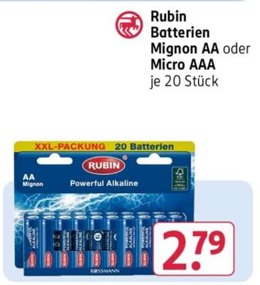 Rubin Batterien Mignon AA oder Micro AAA je 20 Stück