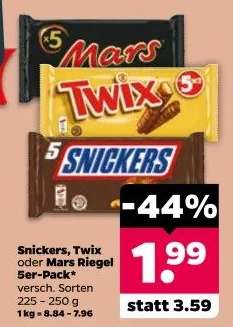Snickers, Twix oder Mars Riegel 5er-Pack