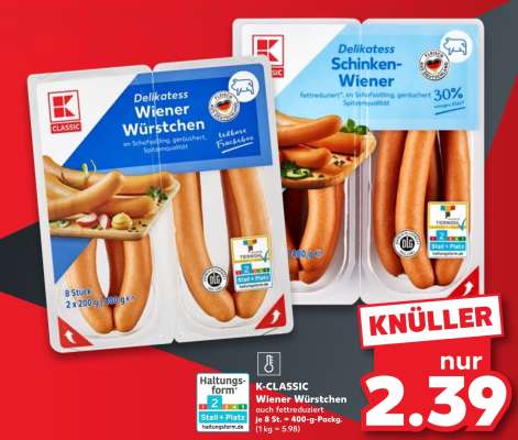 K-CLASSIC Wiener Würstchen auch fettärmer