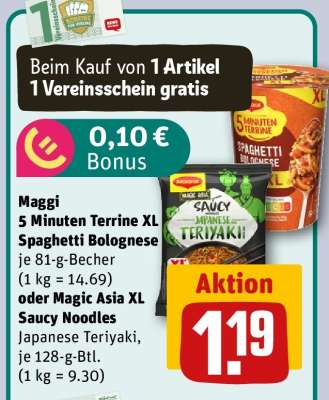 Maggi 5 Minuten Terrine XL Spaghetti Bolognese oder Magic Asia XL Saucy Noodles Japanese Teriyaki