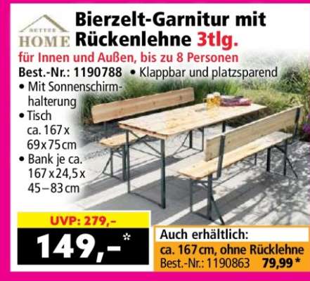 Bierzelt-Garnitur mit Rückenlehne 3tlg.