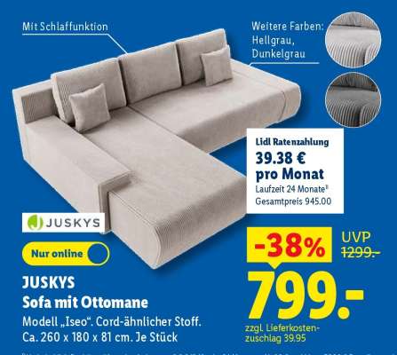 Juskys Sofa mit Ottomane