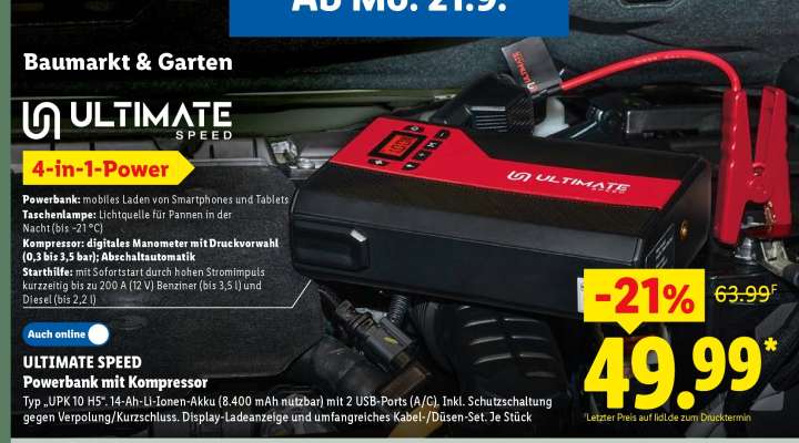 ULTIMATE SPEED Powerbank mit Kompressor