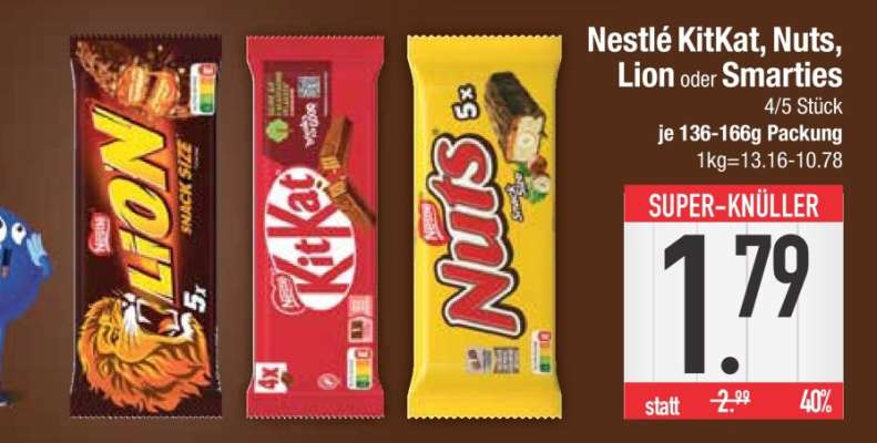 Nestlé KitKat, Nuts, Lion oder Smarties