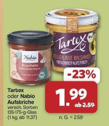 Tartex oder Nabio Aufstriche