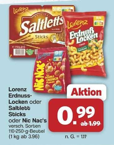 Lorenz Erdnuss-Locken oder Saltletts Sticks oder Nic Nac's