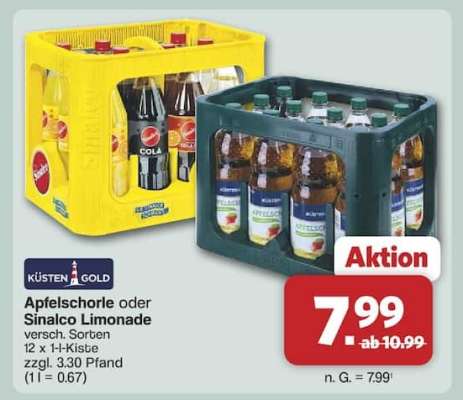 KÜSTEN GOLD Apfelschorle oder Sinalco Limonade