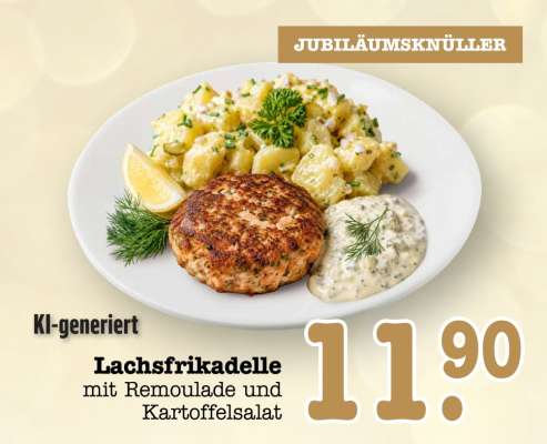 Lachsfrikadelle mit Remoulade und Kartoffelsalat