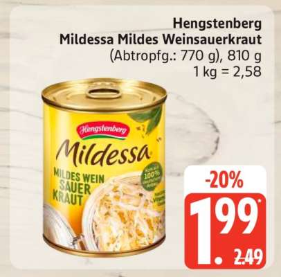 Hengstenberg Mildessa Mildes Weinsauerkraut