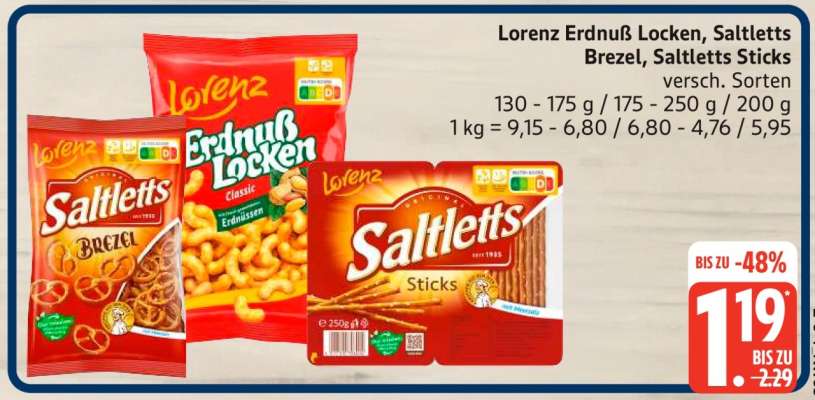 Lorenz Erdnuss Locken, Saltletts Brezel, Saltletts Sticks