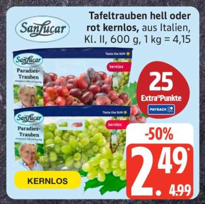 SanLucar Tafeltrauben hell oder rot kernlos