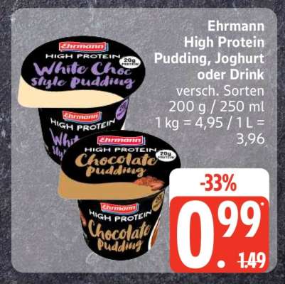 Ehrmann High Protein Pudding, Joghurt oder Drink