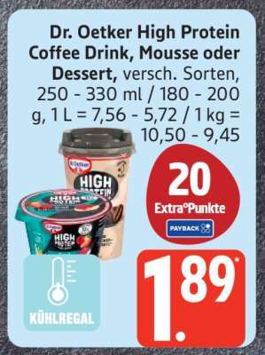 Dr. Oetker High Protein Coffee Drink, Mousse oder Dessert
