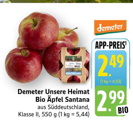 Demeter Unsere Heimat Bio Äpfel Santana