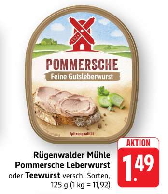 Rügenwalder Mühle Pommersche Leberwurst oder Teewurst