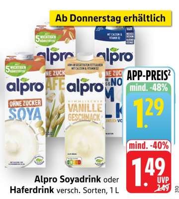 Alpro Soyadrink oder Haferdrink
