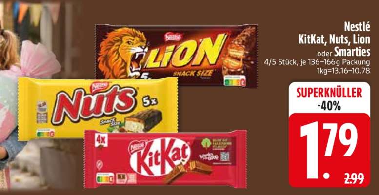 Nestlé KitKat, Nuts, Lion oder Smarties