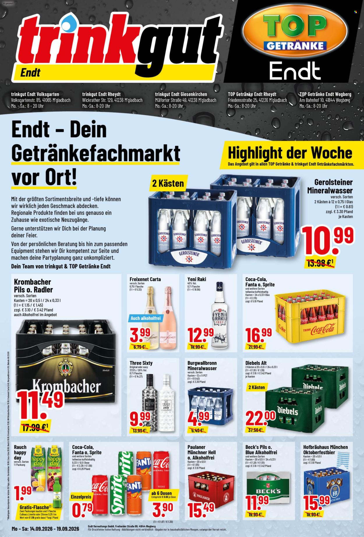 Edeka Getränkemarkt Prospekte  - 14.09.2026 - 19.09.2026. Seite 1