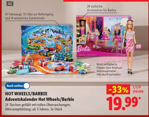 HOT WHEELS/BARBIE Adventskalender Hot Wheels/Barbie