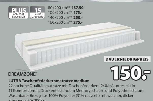 DREAMZONE LUTRA Taschenfederkernmatratze medium