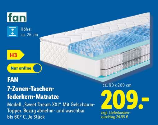 FAN 7-Zonen-Taschen-federkern-Matratze