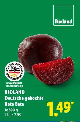 Bioland Deutsche gekochte Rote Bete