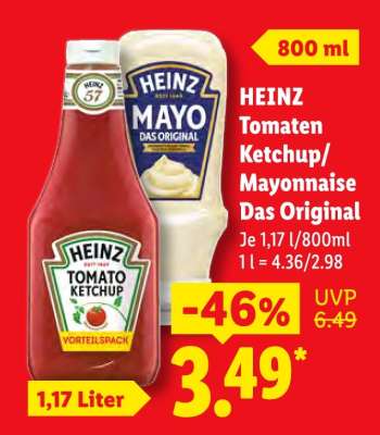 Heinz Tomaten- ketchup/ Mayonnaise Das Original