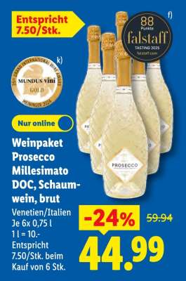 Weinpaket Prosecco Millesimato DOC, Schaumwein, brut