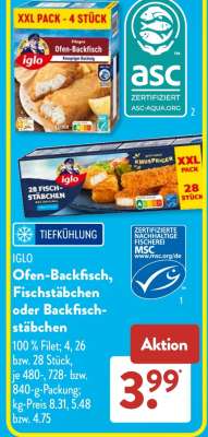 IGLO Ofen-Backfisch, Fischstäbchen oder Backfischstäbchen