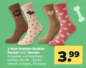 2 Paar Frottee-Socken Dackel oder Herzen