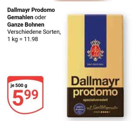 Dallmayr Prodomo Gemahlen oder Ganze Bohnen