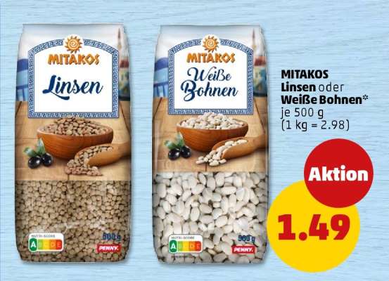 MITAKOS Linsen oder Weiße Bohnen