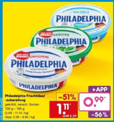 Philadelphia Frischkäse/-zubereitung