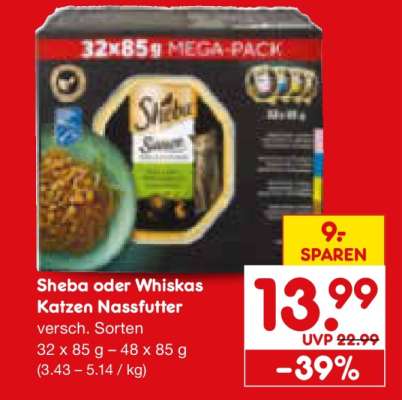 Sheba oder Whiskas Katzen Nassfutter