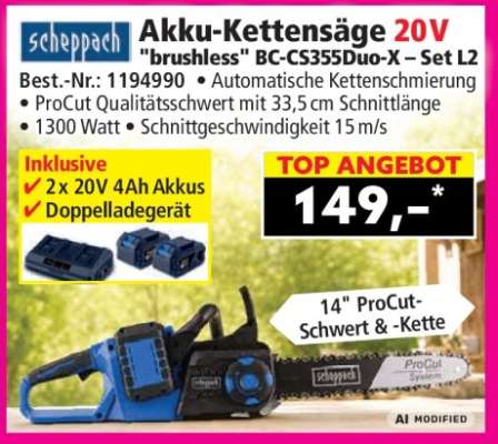 Akku-Kettensäge 20V "brushless" BC-CS355Duo-X – Set L2