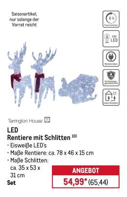 Tarrington House LED Rentiere mit Schlitten Set