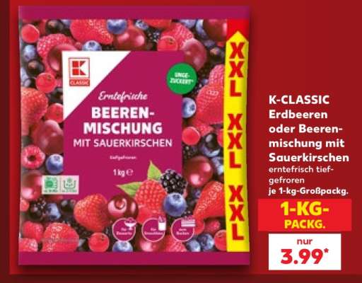 K-CLASSIC Erdbeeren oder Beerenmischung mit Sauerkirschen