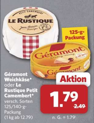 Géramont Weichkäse oder Le Rustique Petit Camembert