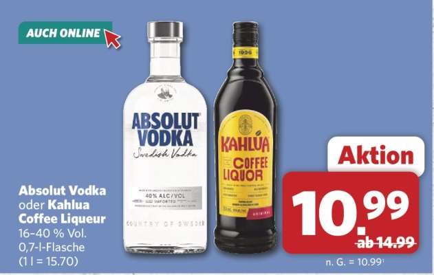 Absolut Vodka oder Kahlua Coffee Liqueur