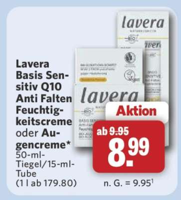 Lavera Basis Sensitiv Q10 Anti Falten Feuchtigkeitscreme oder Augencreme